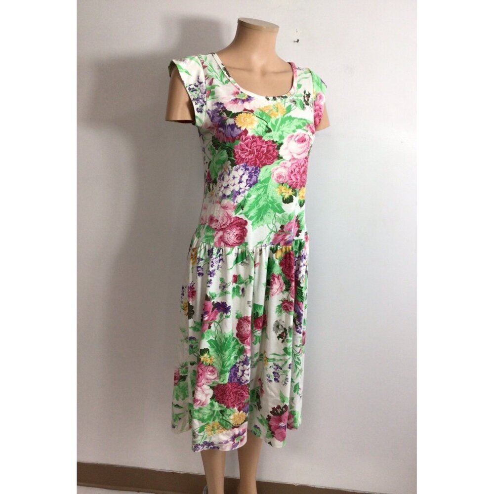 Kittens Vintage Floral Dress Cottage Core Womens Small